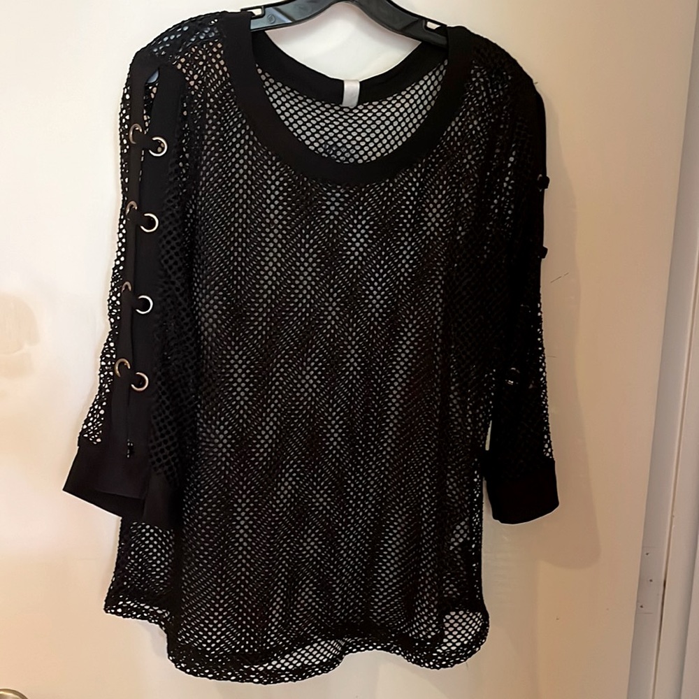 Black Fishnet Top by Perception Concept SIZE LARGE